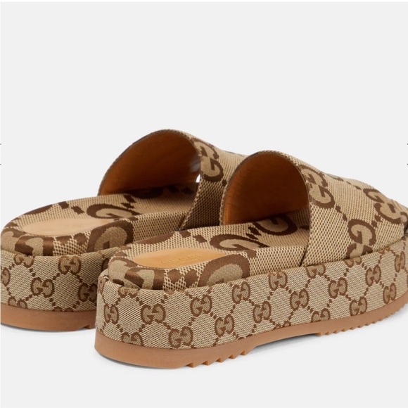 Gucci Authentic Macro GG Canvas Camel Ebony Platform Slide Sandal - Picture 3 of 12